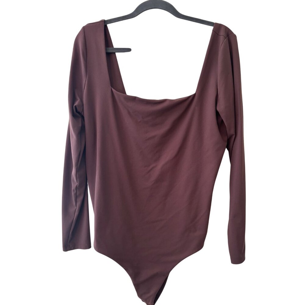 Nuuds Coffee Long Sleeve Square Neck Thong Style Bodysuit - Picture 4 of 10